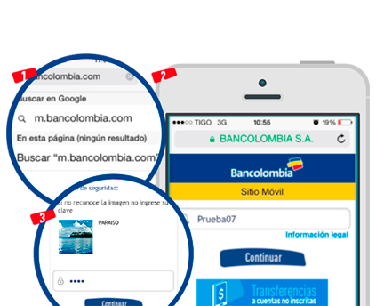 Ingresa a tu Sitio Móvil Bancolombia (pasos 1,2 y 3)