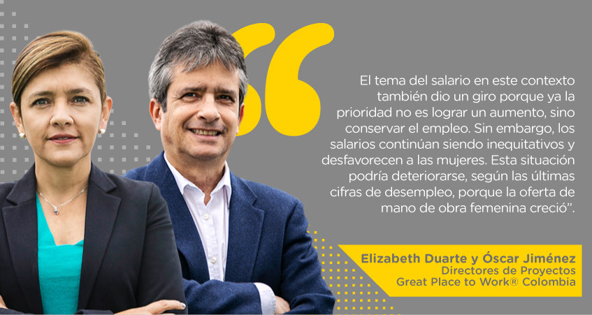 Elizabeth Duarte y Óscar Jiménez, directores de Proyectos de Great Place to Work® Colombia opinando sobre la brecha salarial de género.