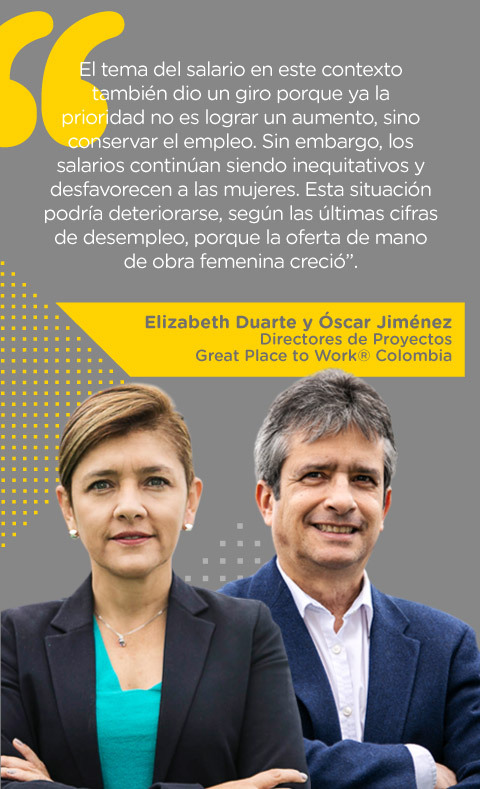 Elizabeth Duarte y Óscar Jiménez, directores de Proyectos de Great Place to Work® Colombia opinando sobre la brecha salarial de género.