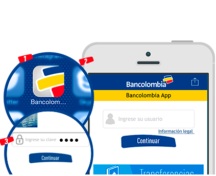 Ingresa a Bancolombia App (pasos 1,2 y 3)