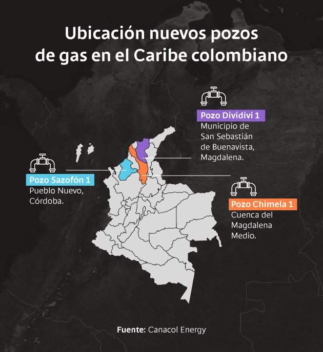 Ubicación nuevos pozos de gas en el Caribe colombiano