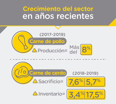 Cifras de crecimiento del sector avícola y porcícola (2017 a 2019)