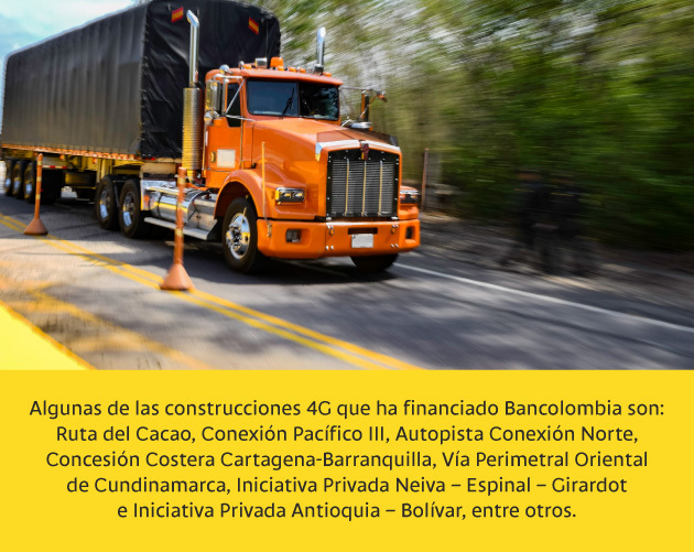 Algunos de los proyectos 4G financiados por Bancolombia