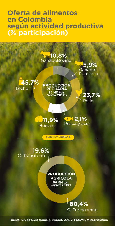 Oferta de alimentos en Colombia según actividad productiva