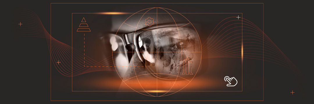 Imagen con tono naranja del primer primerísimo plano de las gafas de un hombre observando a un equipo y que representa el pilar &ldquo;Talento en alto rendimiento sostenible&rdquo;