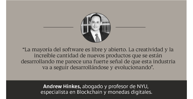 Opinión de Andrew Hinkes, abogado y profesor de NYU, especialista en Blockchain y monedas digitales, sobre la tecnología que soporta el Bitcoin.