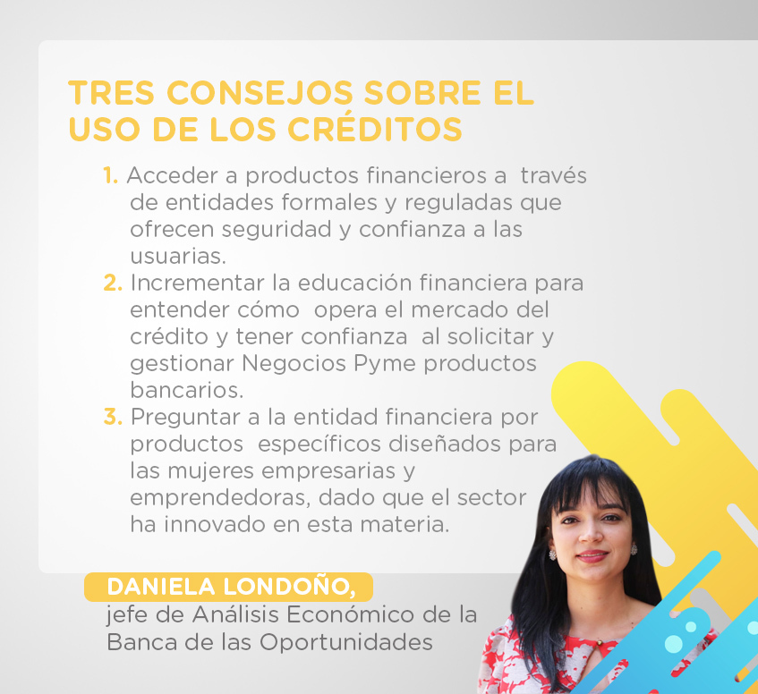 Tres consejos de Daniela Londoño, jefe de Análisis Económico de la Banca de las Oportunidades, para apalancar el crecimiento de los negocios a través del crédito.