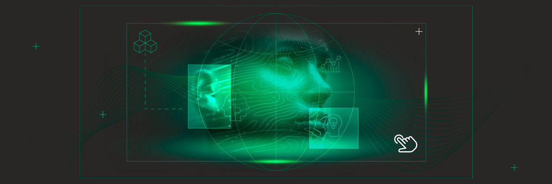 Imagen con tono verde de un humanoide tipo inteligencia artificial mirando al horizonte en una pantalla digital y que representa el pilar &ldquo;Estrategia para un futuro acelerado&rdquo;.