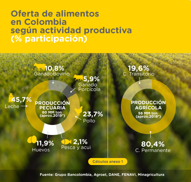 Oferta de alimentos en Colombia según actividad productiva